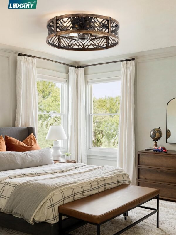 20" Caged Ceiling Fan with Light, Small Flush Mount Ceiling Fan with App - Image 31