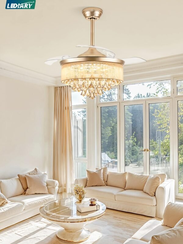 42 Inch Chandelier Ceiling Fans with Lights and Remote, Retractable Fandelier Ceiling Fan - Image 7