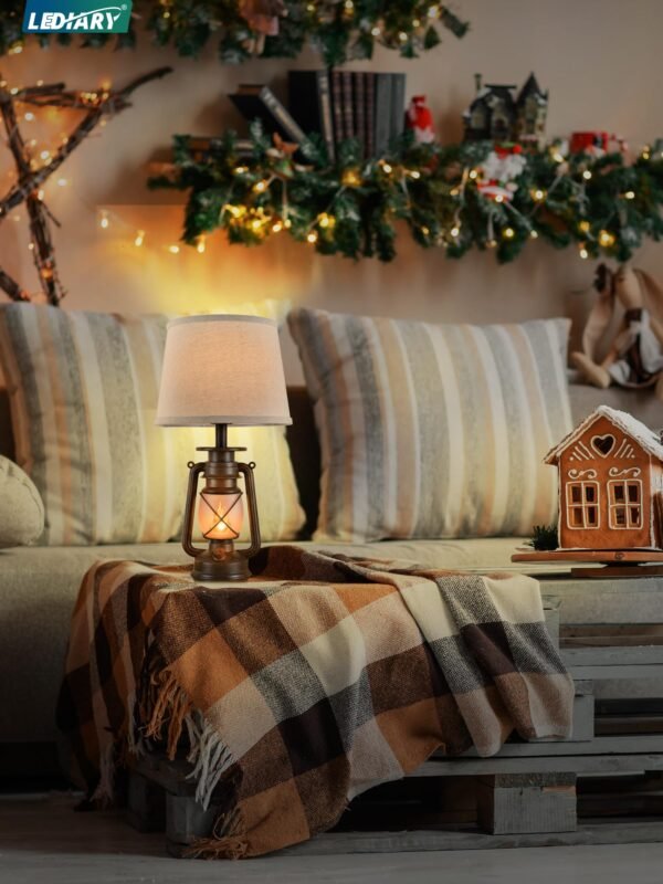 18.72" LED Vintage Lantern Flickering Flame Table Lamps for Bedrooms Set of 2, Small Farmhouse Rustic Vintage End Table Lamps - Image 4