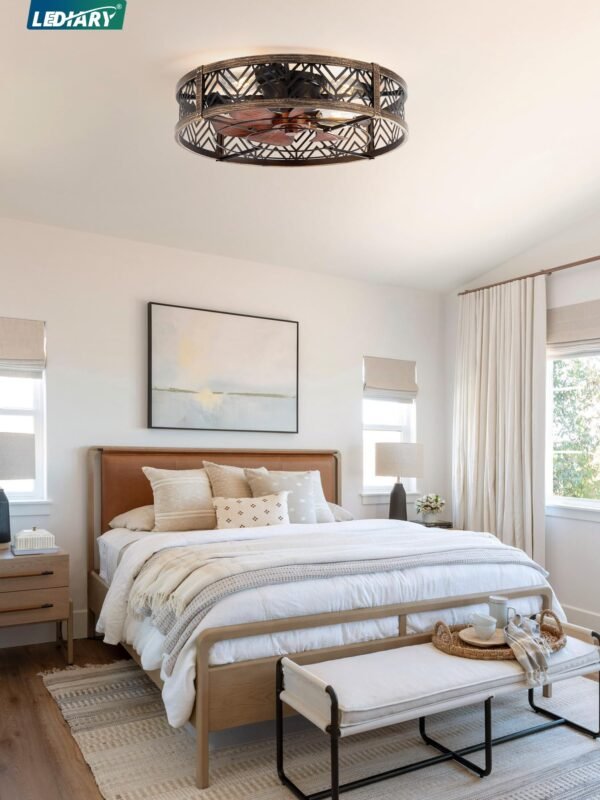 20" Caged Ceiling Fan with Light, Small Flush Mount Ceiling Fan with App - Image 47