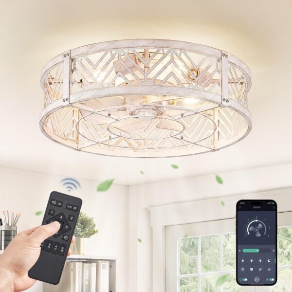 20" Caged Ceiling Fan with Light, Small Flush Mount Ceiling Fan with App - Image 33