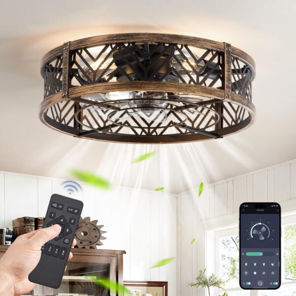 20" Caged Ceiling Fan with Light, Small Flush Mount Ceiling Fan with App - Image 32