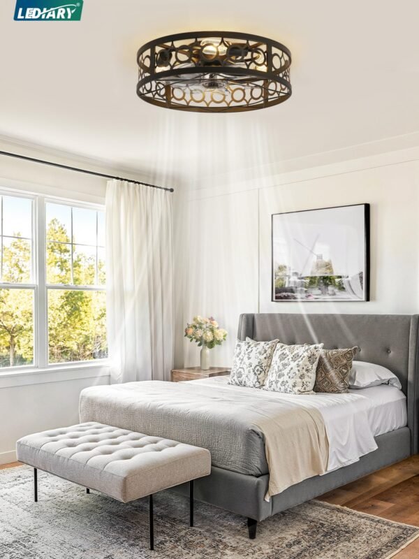 Caged Ceiling Fan with Light and Remote, 16in Small Low Profile Ceiling Fans with Lights - Image 35