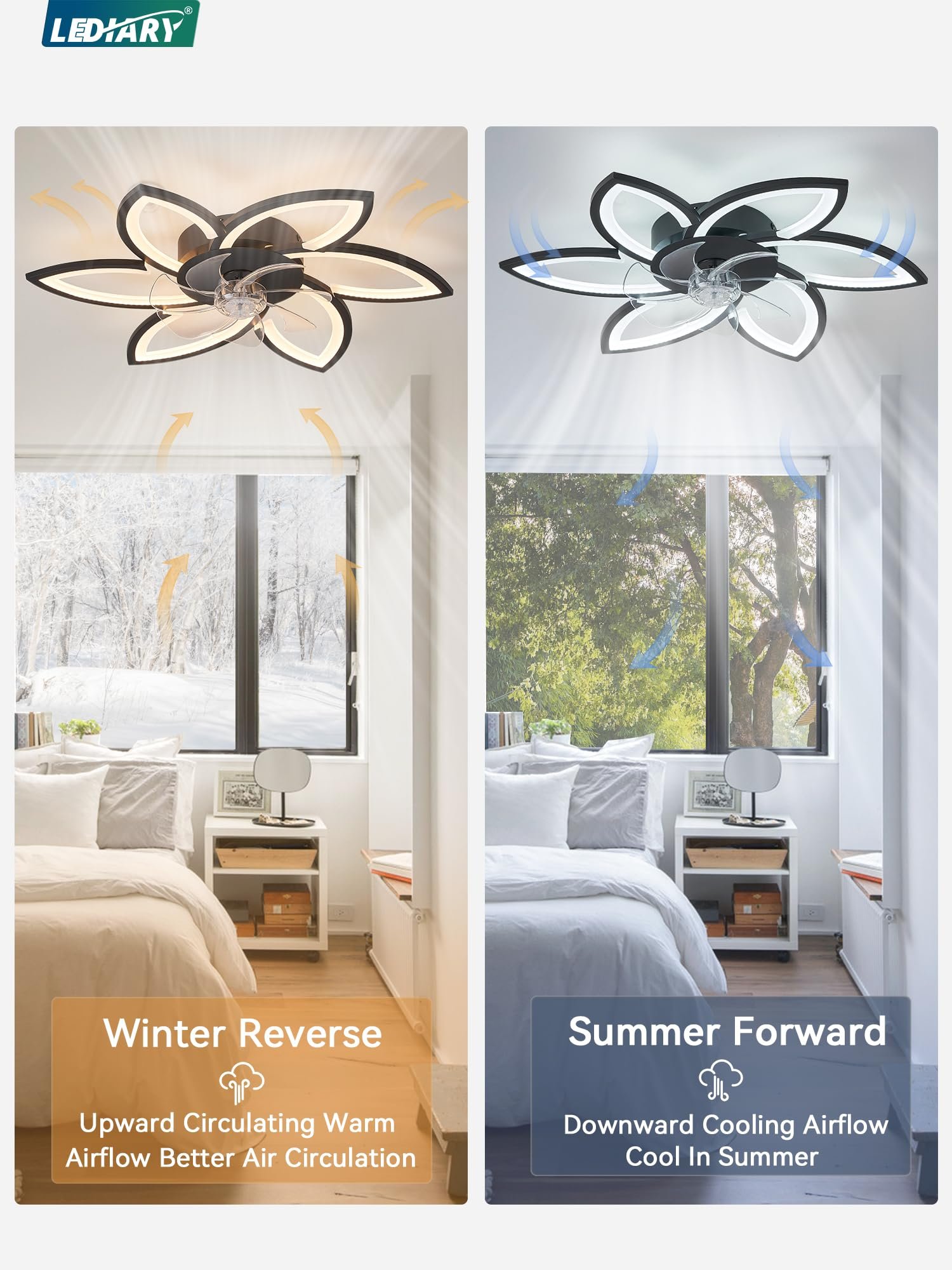 Flower Ceiling Fans with Lights, Small 30 Inch Modern Low Profile Ceiling Fan, Dimmable LED Ceiling Light Fixture - Image 6