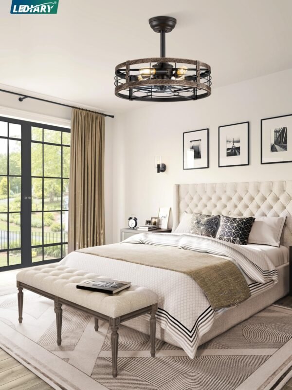 20 inch Fandelier Caged Ceiling Fan with Light, Bladeless Ceiling Fan with Remote - Image 14