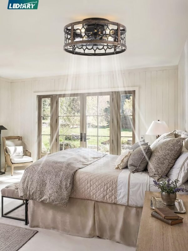 Caged Ceiling Fan with Light and Remote, 16in Small Low Profile Ceiling Fans with Lights - Image 49