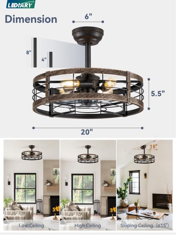 20 inch Fandelier Caged Ceiling Fan with Light, Bladeless Ceiling Fan with Remote - Image 13