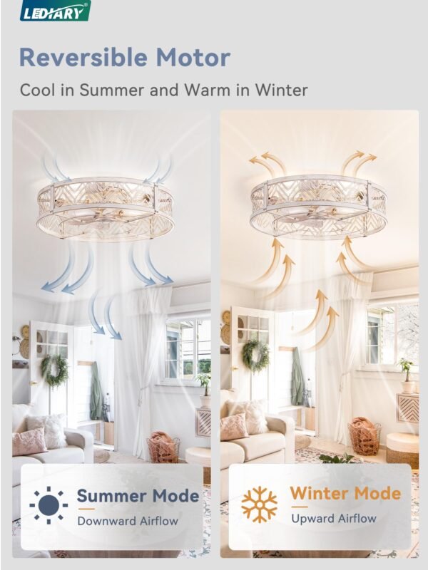 20" Caged Ceiling Fan with Light, Small Flush Mount Ceiling Fan with App - Image 3