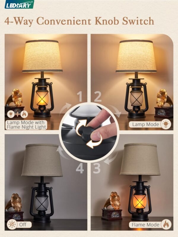 18.72" LED Vintage Lantern Flickering Flame Table Lamps for Bedrooms Set of 2, Small Farmhouse Rustic Vintage End Table Lamps - Image 15