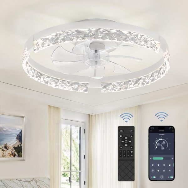 20 Inch Low Profile Ceiling Fans with Lights and Remote, Fandelier Ceiling Fan Flush Mount, 3000K-6000K Dimmable LED Fan Light - Image 23