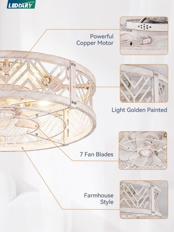 20" Caged Ceiling Fan with Light, Small Flush Mount Ceiling Fan with App - Image 36