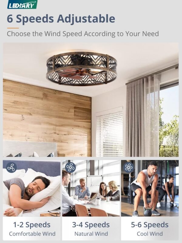 20" Caged Ceiling Fan with Light, Small Flush Mount Ceiling Fan with App - Image 41