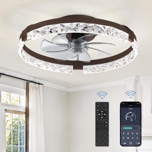 20 Inch Low Profile Ceiling Fans with Lights and Remote, Fandelier Ceiling Fan Flush Mount, 3000K-6000K Dimmable LED Fan Light - Image 8