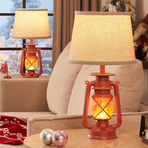 18.72" LED Vintage Lantern Flickering Flame Table Lamps for Bedrooms Set of 2, Small Farmhouse Rustic Vintage End Table Lamps - Image 7