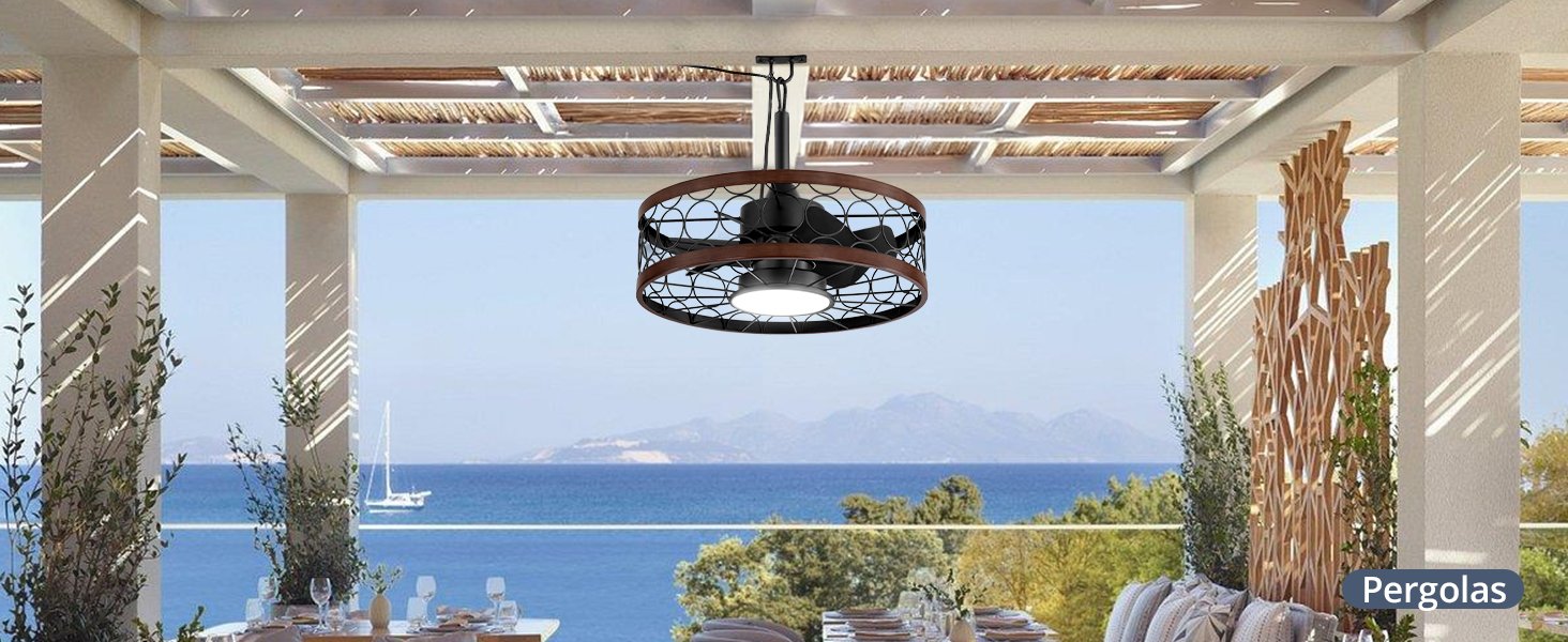 Outdoor Ceiling Fan with Light and Remote,Waterproof Gazebo Fan with Hanging Hook