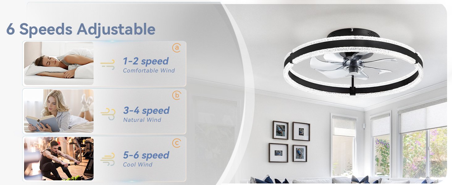 6 Speeds flush mount ceiling fan