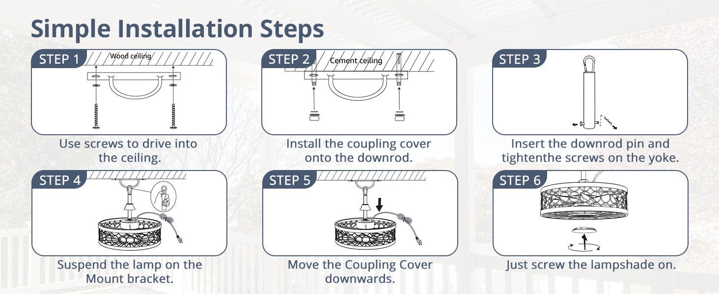 Outdoor Ceiling Fan with Light and Remote,Waterproof Gazebo Fan with Hanging Hook